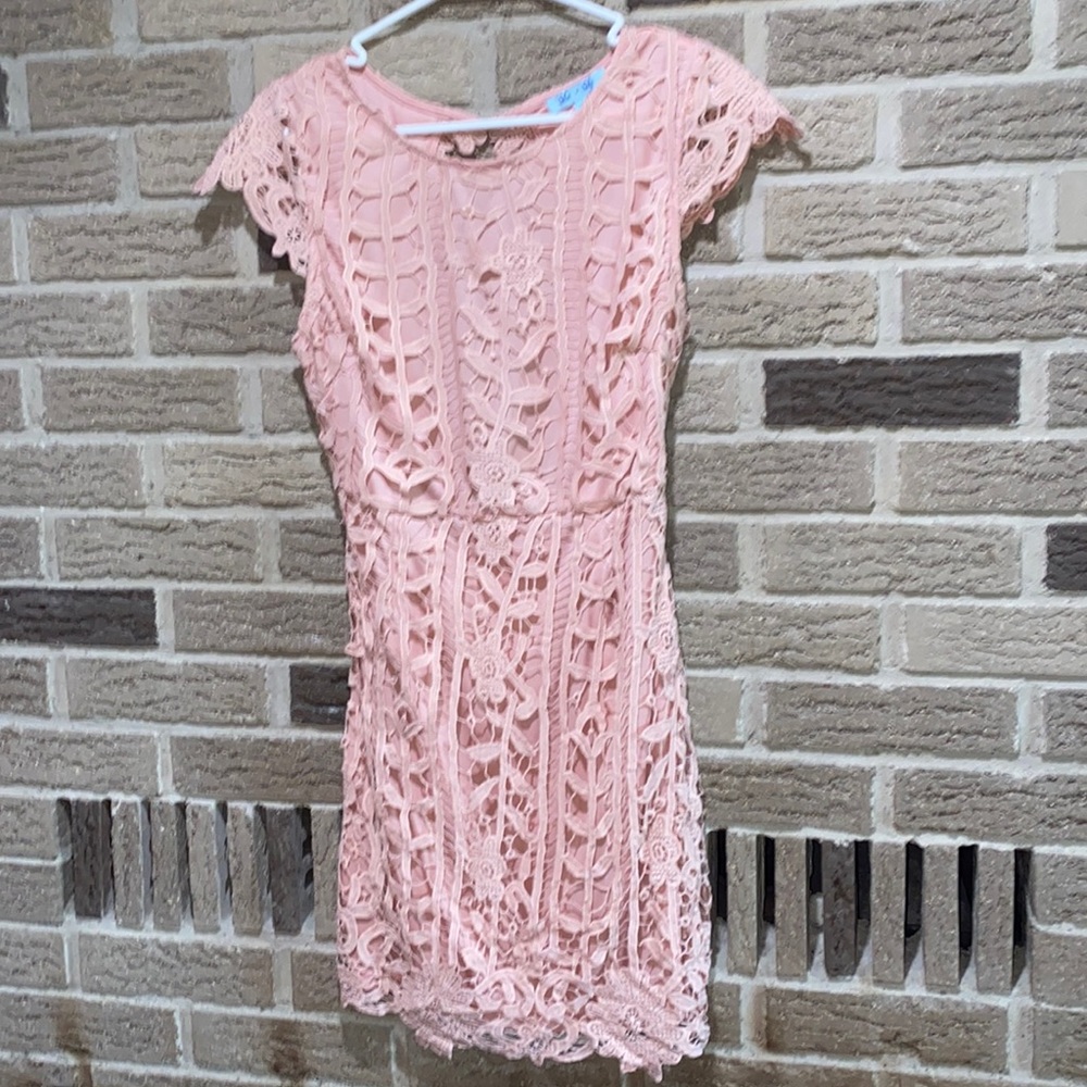Pink lace overlay dress